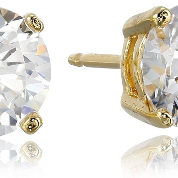 Plated Sterling Silver Cubic Zirconia Stud Earrings Round & Princess - Picture 1 of 6